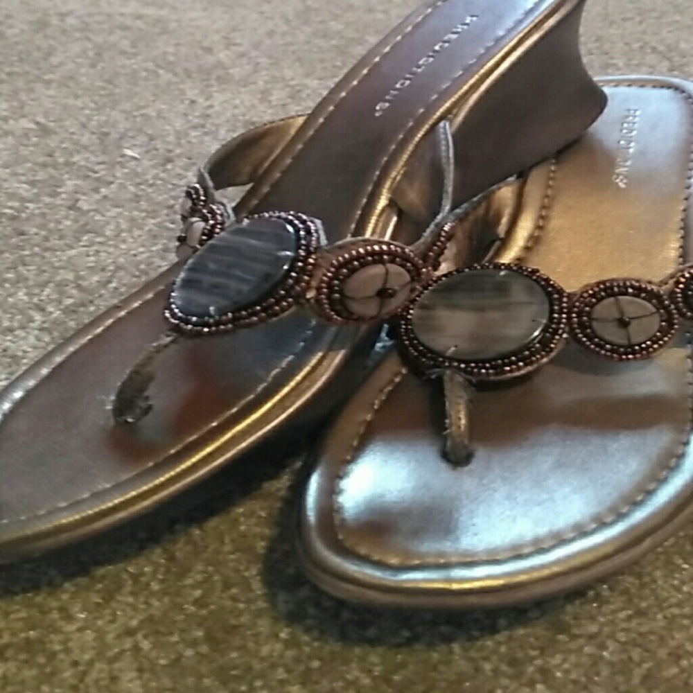 Predictions 6 1/2 Jeweled Flip Flop Wedges